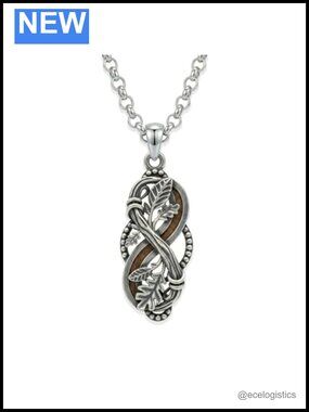 Wood Inlay Celtic Knot Pendant Necklace Silver Finish 22" Rolo Chain